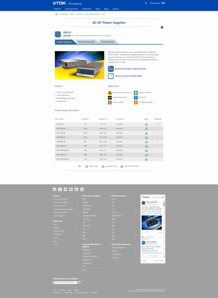 TDK-Lambda product page screenshot (click to enlarge)